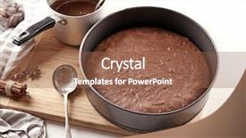  Presentation with baking cake - PPT theme consisting of tasty chocolate cake in baking background and a tawny brown colored foreground