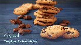  Presentation with chocolate chip cookie - Presentation theme having tasty chocolate cookies on wooden background and a ocean colored foreground