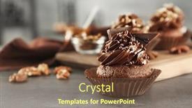  Presentation with cupcake - Cool new slides with tasty-chocolate-cupcake-on-table backdrop and a tawny brown colored foreground
