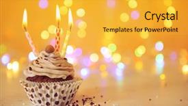  Presentation with cupcake - Amazing slides having tasty chocolate cupcake with butter cream and candles on a glitter background close up backdrop and a yellow colored foreground