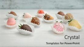  Presentation with chocolate strawberry - PPT theme featuring tasty chocolate dipped and glazed background and a  colored foreground