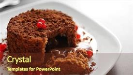  Presentation with currant - Slide set enhanced with tasty chocolate fondant with red currant on white plate closeup background and a tawny brown colored foreground