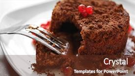  Presentation with currant - PPT layouts consisting of tasty chocolate fondant with red currant on white plate closeup background and a tawny brown colored foreground