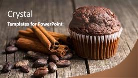  Presentation with cocoa beans - Slide set featuring tasty chocolate muffin and cocoa beans on old wooden table background and a tawny brown colored foreground