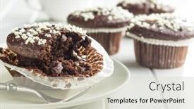  Presentation with muffin - PPT theme enhanced with tasty chocolate muffins a broken muffin background and a soft green colored foreground