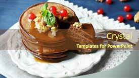  Presentation with chocolate nuts - PPT layouts with tasty chocolate pancakes with viburnum and nuts on white plate background and a tawny brown colored foreground
