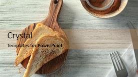  Presentation with cinnamon quillsmicrobial attacks - PPT theme consisting of tasty cinnamon toasts on table background and a  colored foreground