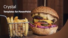  Presentation with classical - Presentation design with tasty classical burger with fried potato background and a tawny brown colored foreground