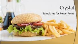  Presentation with classical - Theme with tasty classical burger with fried background and a white colored foreground