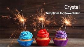  Presentation with cupcakes - PPT theme featuring tasty colorful cupcakes with sparklers background and a wine colored foreground