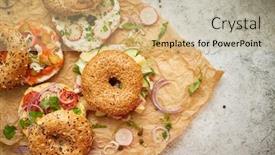  Presentation with healthy snack - Amazing slide set having tasty-colorful-various-bagels backdrop and a coral colored foreground