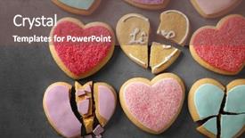  Presentation with heart shaped book page - PPT theme featuring tasty colourful heart shaped cookies background and a violet colored foreground