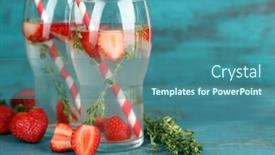  Presentation with beverage - Beautiful PPT layouts featuring tasty cool beverage with strawberries and thyme on wooden background backdrop and a teal colored foreground