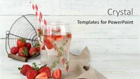  Presentation with beverage - Presentation theme enhanced with tasty cool beverage with strawberries and thyme on wooden background background and a white colored foreground