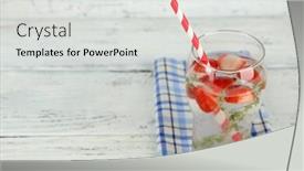  Presentation with beverage - Presentation with tasty cool beverage with strawberries and thyme on wooden background background and a light gray colored foreground