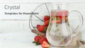  Presentation with beverage - Cool new theme with tasty cool beverage with strawberries and thyme on wooden background backdrop and a white colored foreground
