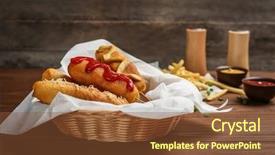  Presentation with corn dog - Beautiful presentation featuring tasty corn dogs with sauces backdrop and a tawny brown colored foreground