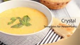  Presentation with close up dumb cane leaves - Amazing PPT layouts having tasty cornmeal mush with breads backdrop and a blonde colored foreground