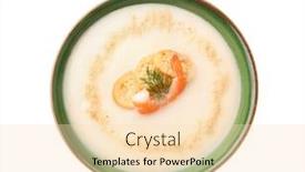  Presentation with shrimp - Slides enhanced with tasty cream soup with shrimp in bowl isolated on white background and a lemonade colored foreground