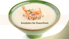  Presentation with shrimps - Slides with tasty cream soup with shrimps in bowl isolated on white background and a lemonade colored foreground