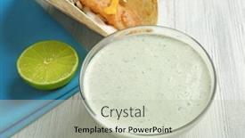  Presentation with taco - Cool new PPT layouts with tasty creamy lime sauce for fish taco in bowl on table backdrop and a soft green colored foreground