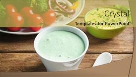  Presentation with taco - PPT theme enhanced with tasty creamy sauce for fish taco in bowl on wooden table background and a yellow colored foreground