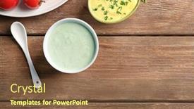  Presentation with taco - Presentation design featuring tasty creamy sauce for fish taco in bowl on wooden table background and a tawny brown colored foreground