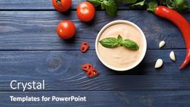  Presentation with taco - Colorful theme enhanced with tasty creamy tomato sauce for fish taco in bowl on wooden table backdrop and a ocean colored foreground