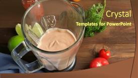  Presentation with taco - Presentation consisting of tasty creamy tomato sauce for fish taco in blender on kitchen table background and a tawny brown colored foreground