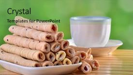  Presentation with wafer - Amazing presentation theme having tasty creamy wafer rolls backdrop and a seafoam green colored foreground