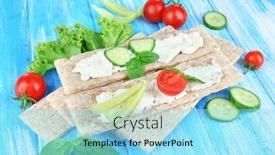 Presentation with vegetables - Slide set enhanced with tasty-crispbreads-with-vegetables background and a arctic colored foreground