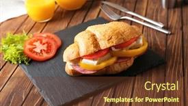  Presentation with croissant - Presentation theme having tasty croissant sandwich on slate plate background and a tawny brown colored foreground