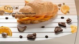  Presentation with croissant - Slide set with tasty croissant with orange slices on wooden background background and a yellow colored foreground