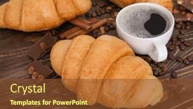  Presentation with coffee chocolate - PPT theme with tasty croissants with cup of coffee and chocolate on wooden table background and a tawny brown colored foreground