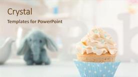  Presentation with baby shower gifts - Slide set featuring tasty cupcake for baby shower background and a lemonade colored foreground