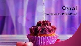  Presentation with cupcake - Presentation enhanced with tasty cupcake on bright purple background background and a light blue colored foreground
