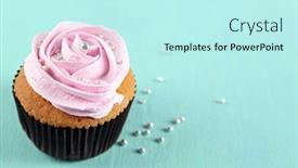  Presentation with cupcake - Slide set with tasty-cupcake-on-color-wooden background and a cool aqua colored foreground