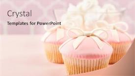  Presentation with baby color - Slide deck enhanced with tasty cupcake with bow and baby shoes pacifier on color background background and a lemonade colored foreground