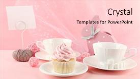  Presentation with cupcake - Slides having tasty cupcake with tea set and decorations on pink background background and a lemonade colored foreground