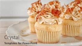  Presentation with cupcakes - Theme enhanced with tasty cupcakes with bacon on plate close up background and a coral colored foreground
