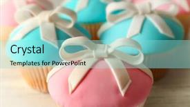  Presentation with cupcakes - Audience pleasing theme consisting of tasty-cupcakes-with-bow backdrop and a  colored foreground