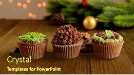  Presentation with butter - PPT layouts having tasty cupcakes with butter cream on wooden table on bright background background and a tawny brown colored foreground