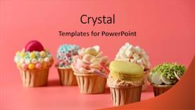 Presentation with cupcakes - PPT theme featuring tasty cupcakes with original decoration on pink background background and a coral colored foreground