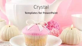  Presentation with cupcakes - Slides consisting of tasty cupcakes with tea set and decorations closeup background and a lemonade colored foreground