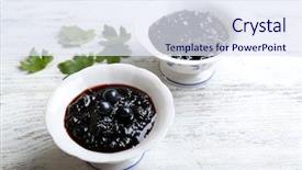  Presentation with coconut jam - PPT layouts enhanced with tasty currant jam on table background and a sky blue colored foreground