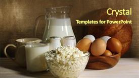  Presentation with dairy products - Slide deck with tasty dairy products on wooden table on sacking background background and a tawny brown colored foreground