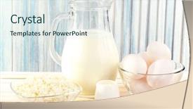  Presentation with dairy products - Audience pleasing slide deck consisting of tasty dairy products on wooden backdrop and a sky blue colored foreground