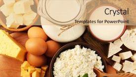  Presentation with dairy products - Audience pleasing slide deck consisting of tasty dairy products with bread backdrop and a  colored foreground