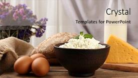  Presentation with dairy products - Cool new PPT theme with tasty dairy products with bread and dry flowers on table on fabric background backdrop and a light gray colored foreground