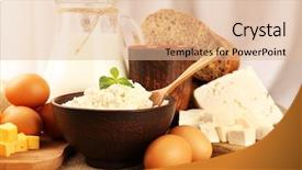  Presentation with dairy - Audience pleasing PPT layouts consisting of tasty dairy products with bread on table on light background backdrop and a lemonade colored foreground